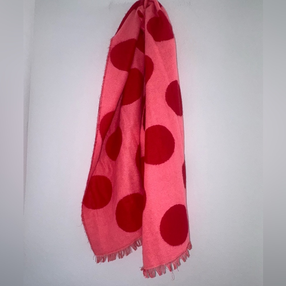GAP Brushed Scarf Large Pink Polka Dots Red Reversible Wrap Shawl Scarf - Picture 10 of 10